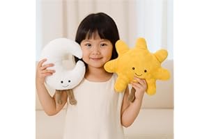 Tomatoys Set Peluche Sole e Luna (2 Pezzi) – Peluche Morbidi per Dormire Bambini – Cuscino Peluche Decorazione Cameretta Bimbo/Bimba – Pupazzo Morbido Regalo Bambini