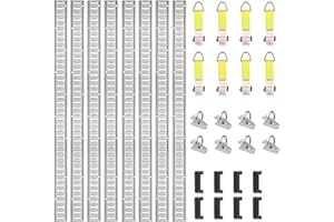 VEVOR Kit de Rails d'arrimage E-Track, 24PCS 1524 mm, avec 8 Rails Acier, 8 Joints toriques, 8 Attaches avec Anneau D, Accessoires de Fixation Polyvalents pour Motos, Cargo, vélos, Charge de 907 kg