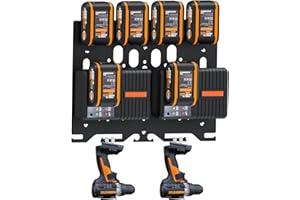 DITKOK - Soporte de pared 3 en 1 para batería Worx, estante de metal para 4 baterías de 20 V, estante de almacenamiento para 2 cargadores WA3867, 2 WA3880, 1 WA3883 Dual, gancho para otros