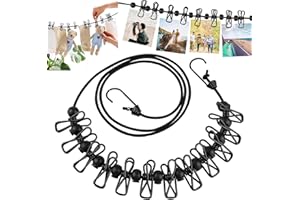 POWMAG Etendoir Linge Exterieur, Corde a Linge, Tendeur fil a Linge pour Extérieur Voyage Vacances Camping avec 12 Clips Cintres Porte-Manteaux 180-340cm Réglable avec 12 Pinces (noir)