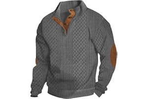 HOUXIANDOU Suéter De Cuello Alto De Punto Jacquard para Hombre, Suéter Henley para Hombre, Suéter De Punto con Diseño De Gofre, Suéter Informal con Botones, Suéter Vintage con Cuello Alto con Botones