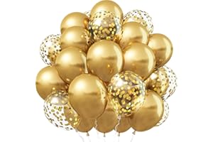 OHugs Gold Balloons - Pack of 50 Pcs 12 Inch 40 Metallic Gold & 10 Confetti Balloons for Baby Shower Decorations, Birthday Party, Wedding Celebrations, Funeral, Engagement, Retirement