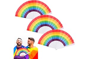 zhuhuaph 3 Pcs Rainbow Hand Fans, Foldable Gay Pride Fans, Colorful Paper Gay Fans Pride Stuff Accessories for LGBT Pride Month (Horizontal Striped Rainbow)