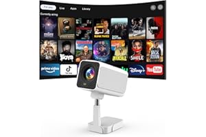 [Android TV OS & Teleskop Stand]Puxinat Smart Beamer mit WiFi6 und Bluetooth5.2, 300ANSI Elektrischer Fokus/Auto Keystone 1080P Mini Beamer mit 180°Verstellbarem Stand, One-Click Use YouTube/HBO/Hulu