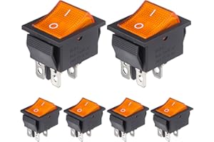 VEXUNGA Interruptor Basculante 16A 250VAC 20A 125VAC Interruptores Conmutador 2Posiciones 4Pines ON-OFF DPST Pulsador Luz Amarilla (Paquete de 6)