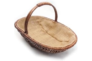 Jones & Grey Large Brown Wicker Willow Trug Oval Garden Basket Hessian Lined, Size Large 50cm x 31cm