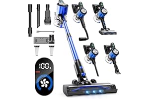 ITHARION Aspirateur Balai sans Fil - Aspirateur sans Fil 500W/55KPa/60Mins avec 3 Niveaux, Aspirateur Silencieux avec Écrans LED, 1L Capacité, Brosse Anti-Enchevêtrement, pour Sols Durs/Tapis/Poils D'animaux