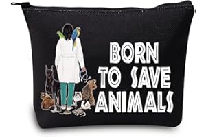 LEVLO Trousse de maquillage vétérinaire pour technicien vétérinaire, cadeau Born To Save animaux, pochette à fermeture éclair pour étudiant vétérinaire assistant étudiant, Sauver les animaux Noir,