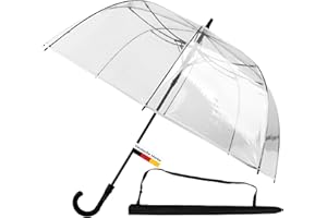 Sternenfunke Glockenschirm transparent groß XL Ø112 cm durchsichtiger Regenschirm transparent | Hochzeit XL Brautpaar | durchsichtig incl. Tragetasche | Rand weiß