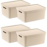 Smartware Set of 4 Stafi Multi-Purpose Lid Box Latte 4.5 LT - LATTE, Multi-Purpose Lid Box, For Home-Office-Warehouse, Sa with Lid