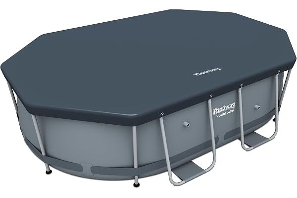 Bestway Flowclear Bâche en PVC 295 x 184 cm pour Piscine Ovale Power Steel 300 x 200 x 84 cm, Gris
