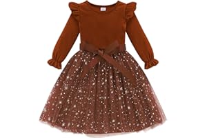 Naiyafly Toddler Girls Dress Velvet Ruffle Long Sleeve Kids Sparkle Sequins Tulle Tutu Christmas Dress Holiday Festive Wedding Party Birthday Fall Winter Princess Dress Outfit 2-7 Years