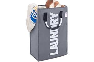 FB FUNKYBUYS Cesto portabiancheria pieghevole, grande borsa portabiancheria con manici, portabiancheria etichettato per vestiti, per lavanderia e camere da letto (1 scomparto, grigio scuro)