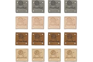 Borsgye 40 Stück Handmade Leder Etiketten Tags Hand Made Label zum Annähen Handgefertigte Kleidung Nähetiketten PU Label Aufnäher mit Löchern für Jeans Nähen Basteln Bekleidung - Quadrat - 5678