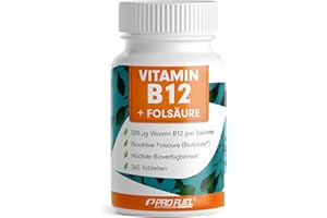 ‎PROFUEL VITAMIN B12 hochdosiert - 365 Tabletten mit 500 µg Vit B12 + 200 µg Biofolate® Folsäure - Methylcobalamin, Adenosylcobalamin & Hydroxocobalamin Vitamin B12 - laborgeprüft mit Zertifikat - 100% vegan