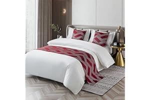 Morbuy Bed Runners and Matching Cushions Set, Scarves Bed Runners Hotel Bed Scarf Bedding Bed Towel Luxury Bedspread Protection for Bedroom Hotel (Burgundy Fashion,50x240+50x50cm)
