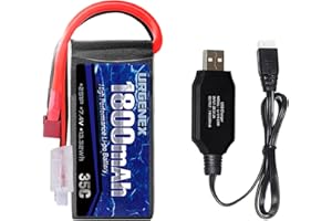 URGENEX Batterie Lipo 2S 1800 mAh 7,4 V RC Lipo Batteries 35C avec Deans T Plug Campatibal avec WLtoys RC Voitures, Truck, Truggy, Helicopter, Drone, Redcat Racing (1 paquet)