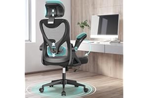 BareTay Office Chair Ergonomic Desk Chair with Lumbar Support Headrest Adjustable, Padded Flip-up Armrests Comfy Seat Cushion Mesh Office Desk Chair High Back Task Chair Swivel Computer Chair