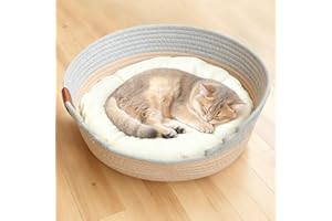 Orifesio Katzenbett mit Kissen, 47cm Katzenkorb zum Schlafen für Alle Katze, Katzenkörbchen Waschbar aus Baumwollseilen Geflochten, Katzen Schlafplatz für Alle Jahreszeiten Geeignet