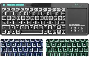 Rii RT518S Teclado Multimedia Inalámbrico y Bluetooth con retroiluminación de 2 Leds y Multi-Touch de Gran tamaño, Teclado Recargable para, PC, Portátil, Tablets, Smart TV, Windows, MacOS, Linux