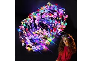 HIQE-FL LED Flower Wreath Headband, Pack of 16 Flower Crown, Hair Flower Wreath, Bridal Flower Wreath, Flower Crown Headband, Hair Band Flowers Wedding, Festival, Birthday, Christmas Party Decor