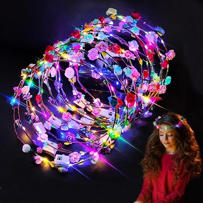 Set De 6 Diademas Con Plumas LED | Luces Coloridas Intermitentes | Para Fiestas, Bodas Y Fotografía