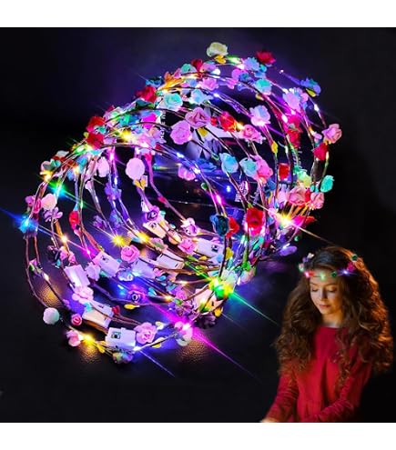 LED Fascia Fiori,6pcs Bambina Ghirlanda,Coroncine Fiori per Donna Accessori,LED Ghirlanda Fiori,LED Fascia Fiori Coroncine Fiori,Fascia per Capelli