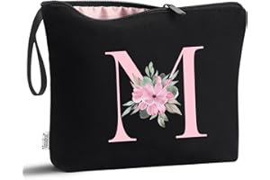 Vavabox Trousse de Toilette personnalisée A à Z, Tissu Premium & Fermeture éclair Robuste, Cadeau Parfait Femme, idée Cadeau Fille Unique, Cadeau Unique pour mariée ou Demoiselle (M, Noir)