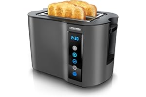 ‎ARENDO Arendo - Touch Toaster 2 Scheiben Edelstahl - Touchpanel - digital Display Restzeitanzeige - 800 W – Doppelwandgehäuse – mit Brötchenaufsatz – 7 Bräunungsgrade – Brotscheibenzentrierung - Cool Grey