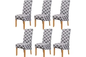 LIVEGO Large Size Printed Dining Chair Covers Set of 6,Dining Room Chair Slipcovers,Stretch Fabric Elastic Removable Washable High Back Chair Covers for Dining Room,Hotel,Kitchen,Home(P-BCT02 Grey,Pack of 6)