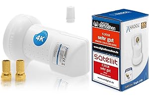 [ Test 2X SEHR GUT ] Anadol Gold Line Single LNB 0.1dB Digital für 1 Teilnehmer Direkt Anschluss 1fach Full HD TV 3D 4K + Kontakte vergoldet + Wetterschutz im Set mit 2 F-Stecker vergoldet GRATIS