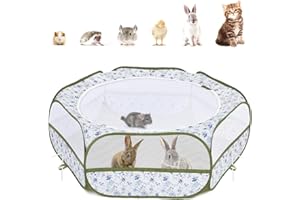 Pawaboo Valla de Animales Portátil de Oxford, Parque de Animales Plegable con Tres Varillas Metálicas y Amplia Abertura para Erizos Ardillas Gatos Dragón y Conejos, Azul + Flor Blanca