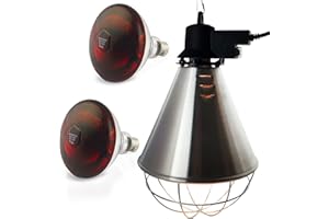 FRATRISPRO Wärmestrahler mit Sparschalter | Set 2 Stück Rotlichtlampe Wärmelampe E27 | Ferkellampe, Kückenlampe, Wärmelampe Tiere, Hühner, Infrarot Heizstrahler (175 Watt)