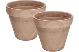KOTARBAU® Lot de 2 pots de fleurs en terre cuite, moka, diamètre : 19 cm, avec bordure, pour l'intérieur et les jardins