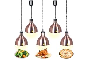 ‎VFDZ Lebensmittel Wärmelampe, Kommerzielle Speisenwärmer Lampe, 250W Wärmelampe für Speisen, Buffet Heizlampe Einziehbares Hängende für Buffets und Küche Esszimmer(B-25cm, 5 Stück)