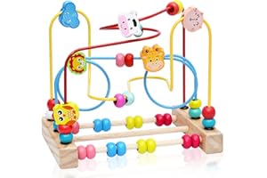 Atoylink 2 en 1 Circuit de Motricité Labyrinthe de Perles Abaque Jeux Montessori Jouet en Bois Jeux Motricité Fine Jeux Educatif Préscolaires Cadeau pour Enfant Bébé Garçons Filles 1 2 3 Ans (B)