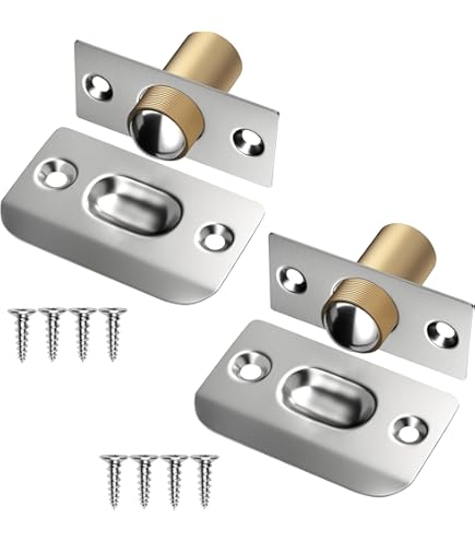 Locker Door Ball Catch System HOMOTEK 2 Pack Heavy Duty Door Roller Catch, Drive In Ball Catch With Strike Plate Solid Zinc Adjustable Silent Door Latch, Spring Tension Roller, Satin Nickle, Catches