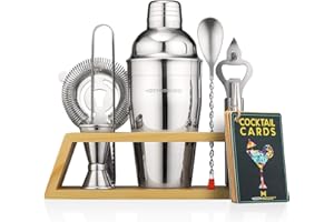 CECILIEC Cocktail Shaker Set, Craft Cocktail Set mit Ständer, Edelstahl Cocktail Shaker, Bar Zubehör (10-teilige)