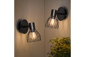 Kimjo Wall Lights for Bedrooms - Black Wall Lights for Living Room Rotatable - Wall Lamp Industrial Wall Lighting Fixtures E14 - Bedside Wall Lights Indoor Wall Sconce Lights 2 Pieces