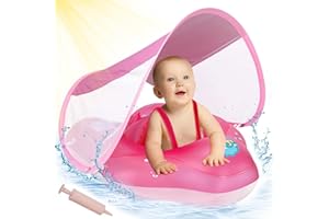 ANSTEN Bouee Bebe, Bouée Bébé Enfant 3-72 Mois Bouee Bebe 1 an 6 Mois Bouee Siege Bebe Piscine Float Rose avec Auvent