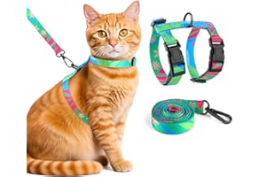UIHRLM Cat Harness and Lead Set, Adjustable Soft Nylon Escape Proof Cat Harness, Lightweight & Comfortable Easy to Wear Pet Safe Travel Walking Kitten Leash for Small Medium Large Cats (Hawaii Green)