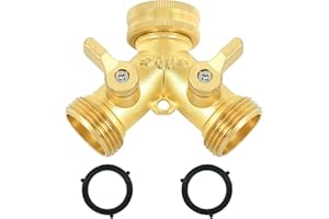 LQTSLFM Sdoppiatore Rubinetto Giardino,Distributore A 2 Vie Per Rubinetto Giardino,Sdoppiatore Tubo Irrigazione Ottone,Rubinetto Giardino Doppia Uscita con 2 Valvole a Sfera di Intercettazione Separate