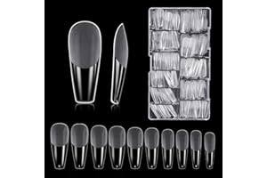 Faux Ongles, Carehabi 500pcs Acrylique Capsules Ongles Transparent Pose Americaine Ongle Avec Valise De Rangement Pour Les Studios De Manucure Et Diy Nail Art à La Maison 10 Tailles(Semi givré)