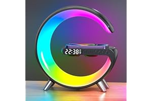 SUNJULY 2024 Nouvelle Lampe de Table Intelligente, Lampe D'ambiance Avec Chargeur Sans Fil, Haut-parleur Bluetooth, Veilleuse à Intensité Variable Avec Synchronisation de la Musique, Contrôle de App (Noir)