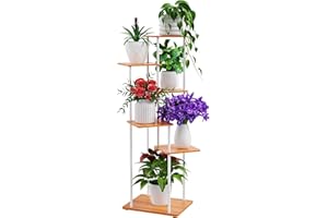 ALTORICO 6 Niveaux Support pour Plantes, 112 cm, Étagère pour Plantes en Métal Bois, Porte Plantes D'intérieur pour Plusieurs Plantes, Support Pot de Fleur le Balcon du Jardin, Salon, Bureau, Blanc
