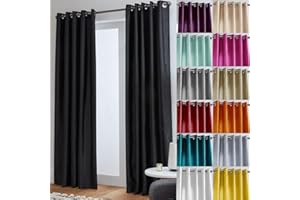 John Aird Luxury Faux Silk Fully Lined Eyelet Curtains (Black, 117cm Width x 137cm Drop (46"x 54")