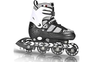 LIRENGUI Pattini in linea per bambini bambina e ragazzi ragazze, Regolabili pattini in linea a 4 ruote per adolescenti e adulti con ruote luminose per lo sport, Nero Bianco