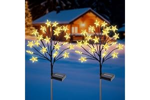 Qoosea 2 Stück Solarlampen für Außen, 8 Modes Weihnachten Solarleuchten mit Lichter Sterne, Wasserdichte Solar Zweige Aussen Solarlichter für Balkon Terrasse Hof Weihnachtsdeko-Warmweiß