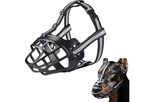 JEZIORO Black Muzzles,Breathable Dog Muzzle to Prevent Biting for Bullies Dogs/Bulldog/Frenchie/Greyhound/Guard/Labrador/German Etc Breed,Anti-Bite Pet Soft Large Mouth Muzzl