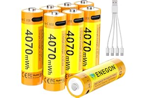 ENEGON Rechargeable AA Batteries, 8 Pack 4070mWh 1.5V Constant Voltage Lithium Batteries, Type-C Direct Fast Charge, 500+ Cycles, Built-in Safety Chip, for Toys, Remotes, Flashlights